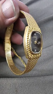 Vintage New XAVIER Women’s 24mm Quartz Watch Diamond Markers Gold Black Dial • $50