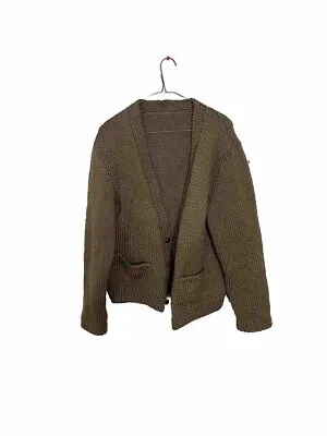 Vintage 60s 70s Men’s Cableknit Fisherman Cardigan Heavy Sweater Medium Green • $50
