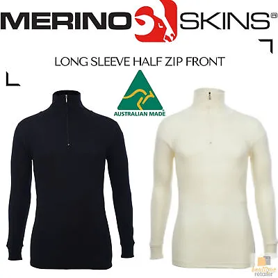 100% Wool MERINO SKINS Men's Half Zip Long Sleeve Thermal Underwear T-Shirt Top • $64.22