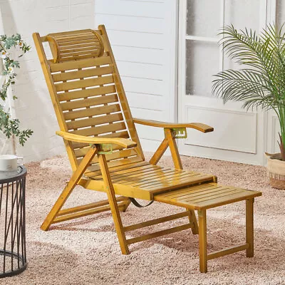 Foldable Sun Lounger Wooden Garden Deck Chair Bed Outdoor Daybed Patio Recliner • £65.95