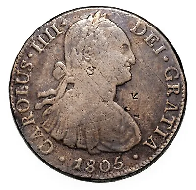 1805Mo TH Mexico 8 Reales Silver Coin In VF Condition Chop Marks! KM 109 • $254.21