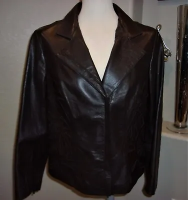 $400 Orig Ellen Tracy Topdesigner Brown Leather Designed Pattern Lined Jacket 12 • $44.99