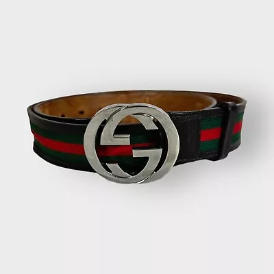 Authentic Gucci Belt Web Leather Interlocking G Size 90/36 • $170