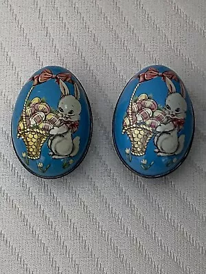 Vintage Tin Easter Eggs Lot Of 2 Bunny Eggs Made In England Candy Container • $16