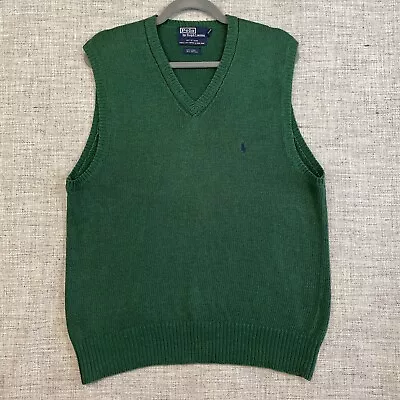 Vtg POLO RALPH LAUREN Vest Sweater Linen/Cotton Blend Mens M Green • $26.50