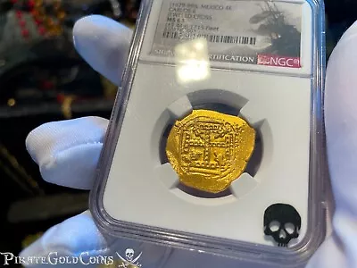 Mexico 4 Escudos  Jeweled Cross! 1715 Fleet Shipwreck  Ngc 63 Pirate Gold Coins • $39500