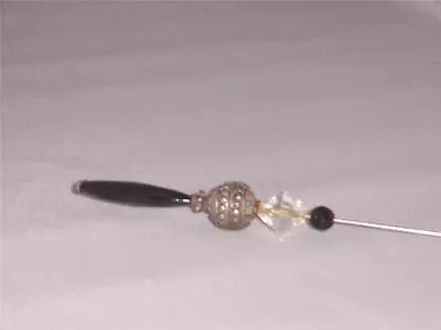  Sterling Clear Black Crystal Beads Vintage Hat Scarf Shawl Pin Hand Crafted • £110.94