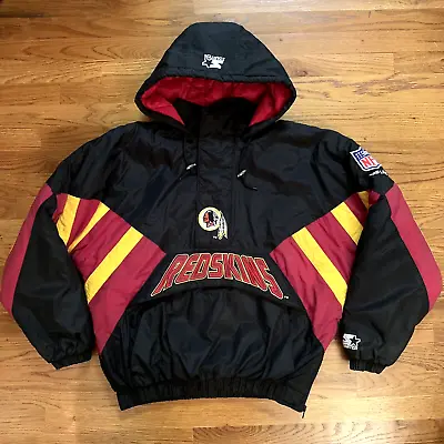 Vtg Washington Redskins Men Starter Pullover Parka Puffer Jacket Hood 1/2 Zip L • $209.99