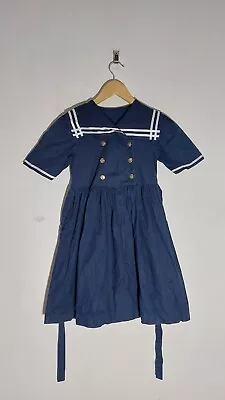 Vintage 80/90s Nautical Navy White Girl's Age 7 Sailor Dress St Michael's Cotton • £24.99