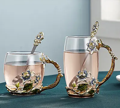 Jasmine Coffee Mug Handle Water Cup Crystal Home Enamel Glass Cup Tea Cup Gifts • $37.73