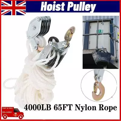 Poly Rope Hoist Pulley Block And Tackle Rope With 7:1 Lifting Power 2Ton 4000LB • £22.55