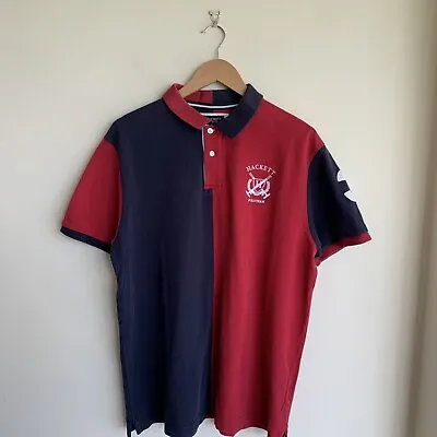 HACKETT Men’s ‘Polo Team’ Short Sleeve Red & Navy Polo Shirt Collared (2XL) XXL • £25