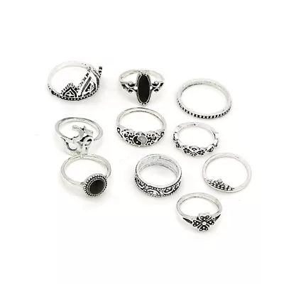 10pcs Silver Boho Stack Plain Above Knuckle Ring Sun Midi Finger Tip Rings Set • £3.49