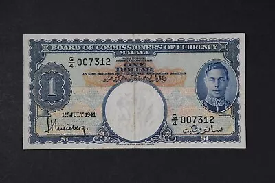 Malaya $1 One Dollar Banknote - George VI 1 July 1941 - Straits Settlements - VF • $44.69