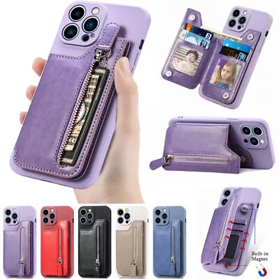 For IPhone 14 13 12 11 Pro Max XR 8 7 Plus Zipper Leather Case Wallet Flip Cover • $7.59