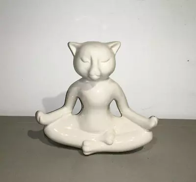 Ceramic Yoga Zen Cat Meditating Solid White (new) • $19.99