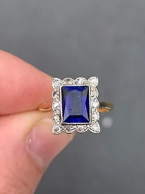 18ct Gold Platinum Diamond Sapphire Ring Art Deco 1920s • £103