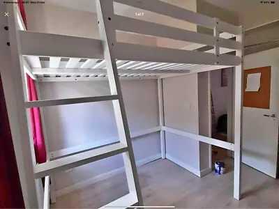 Double IKEA Loft Bed Solid Wood High Bed LARGE 6'6  X 4'6  Extra Storage Space • £220
