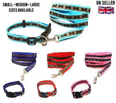 £3.99 • Buy Matching Dog Puppy Collar & Lead Sets Leash Adjustable Soft Nylon Reflective