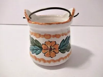 Vintage Hand Painted Ceramic Mini Bucket Pail W/Wire Handle-Cottagecore-3 X3 1/4 • $4