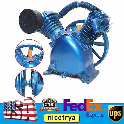 175psi 5HP 4KW V Style 2-Cylinder Air Compressor Pump Motor Head Double Stage US • $266