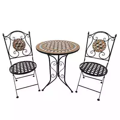 Mosaic Style Bistro Dining Set Folding Patio Garden Chair Tea Table Black/Orange • £163.19