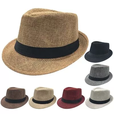 Men Women Straw Fedora Hat Trilby Cuban Sun Cap Panama Short Brim Beach Sun Hat' • $13.89