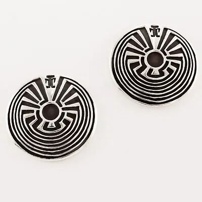 Native American Sterling Silver Man In The Maze Overlay Stud Earrings • $69.50