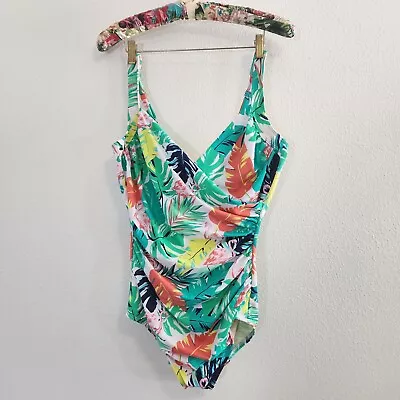 Miraclesuit One Piece Swimsuit Women 14 Floral Slimming Stretch Rouched Tropical • $48.99