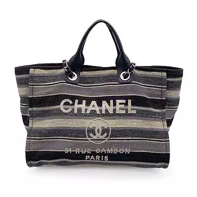 Chanel Vintage Canvas Shopper Bag Col. Black Deauville • $5766