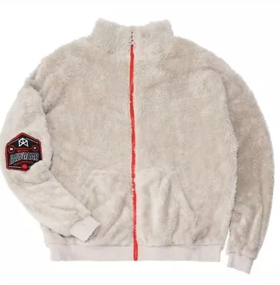 Rawgear Mens Fuzzy Silver Cloud Patch Full Zip Fleece Sherpa Large Jacket Coat • $39.95