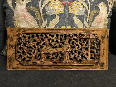 £24.95 • Buy Vintage / Antique Chinese Wood Carved Panel Relief Rare Markings Collectors