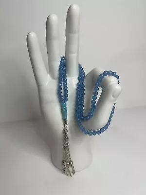 Blue AGATE Aqeeq Akik  PRAYER  BEADS MASBAHA TASBIH Rosary 99 6mm • $19.99