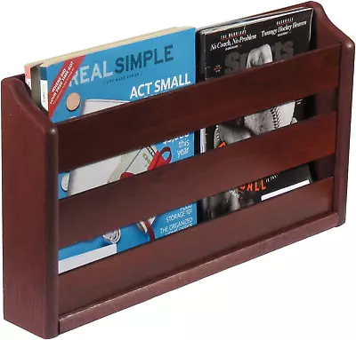 Doublewide Oak Rack Wall Mount Or Tabletop Mahogany Magazine Holder • $72.99