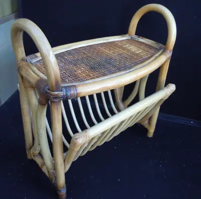 Vintage Bamboo Rattan Magazine Rack Side Table • £24.99