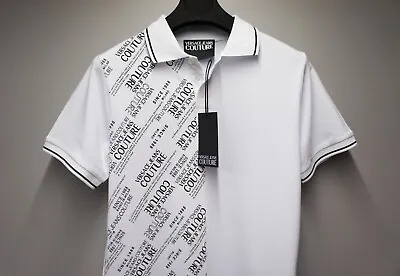 Original VERSACE JEANS COUTURE HALF LOGO-PRINT WHITE POLO SHIRT FOR MEN • $104.30