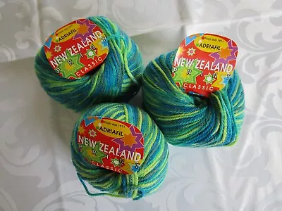 Adriafil New Zealand Yarn  ~ Variegated Gray ~ 3 Skeins GREENS BLUES • $15.99