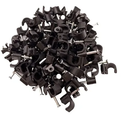 Black Round Cable Clips Heavy Duty Fixing Nails Black Round Wire Clips 4mm -10mm • £0.99