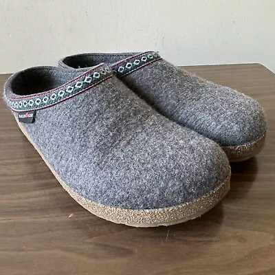 Haflinger Slipper Mens US 11 Eu 44 Gray Grizzly Torben Wool Clog Mules Shoes • $30