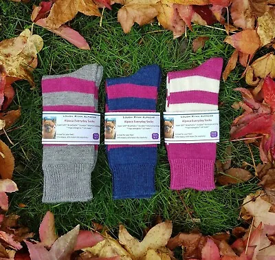 ALPACA Socks Wool Everyday Dress Socks Stripy Hoop Design Unique Gift Idea  • £14.50