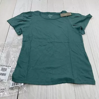 New Womens XS J Crew Organic Slub Cotton Flutter Sleeve T-shirt In Spruce Green • $39.31