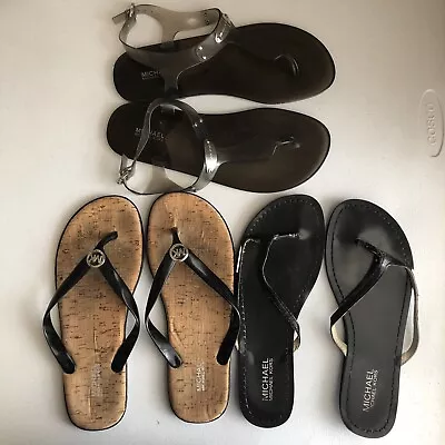 Lot 3 Michael Kors Thong Wedge Sandals Flip Flops Jelly Plastic Leather Size 8 • $34.99