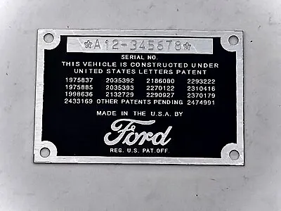 Stamped Ford Data Plate • $39.99