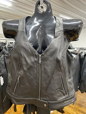 VICTORY Motorcycles USA Womens Black Leather Vest Size L • $109.99
