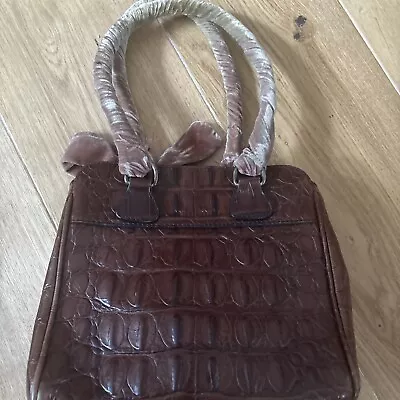 Miu Miu Brown Crocodile Embossed Leather Velvet Handles Small Tote Handbag • £65