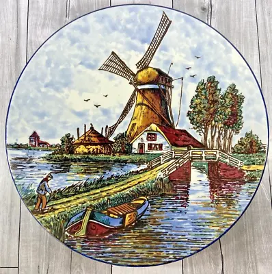 60s Hand Painted Polychrome DELFT Plate Windmill & Waterway Very Rare & Vibrant • $24.99