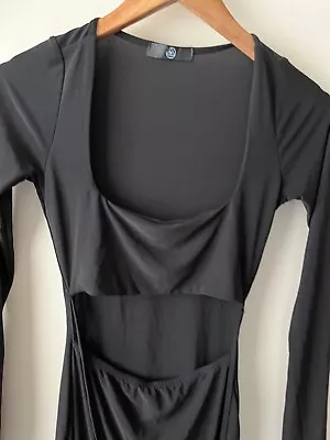 Missguided Dress Size 10 Black Bodycon Long Sleeve Stretch Cut Out Party Sexy • £10