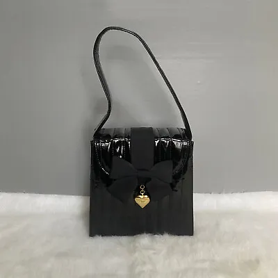 MOSCHINO Vintage Black Patent Leather Small Bow Satchel Bag • $185