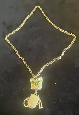 Vintage MCM Cat Thermoset Pendant Necklace Blue Eyes • $9.99