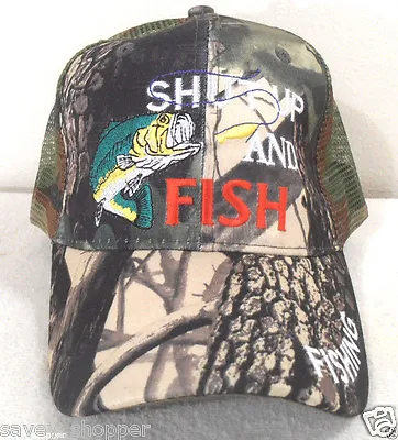  Fishing Hat Mesh Ball Cap Camouflage Shut Up And Fish Hat Snap Back Adjustment • $7.50